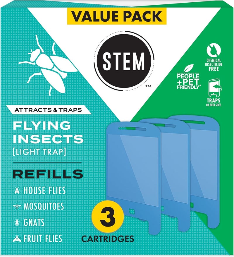 STEM Light Trap Refill Cartridges Indoor Fruit Fly Trap Effective Insect Control for Home Attracts and Traps Flying Insects Compatible With STEM Light Trap 3 Count