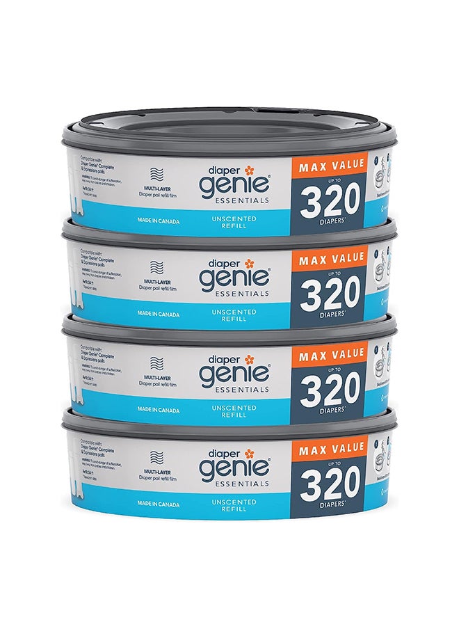 Diaper Genie عبوة إعادة تعبئة دائرية أساسية مكونة من 4 قطع تتسع لما يصل إلى 1280 حفاضة للأطفال حديثي الولادة  - Image 1