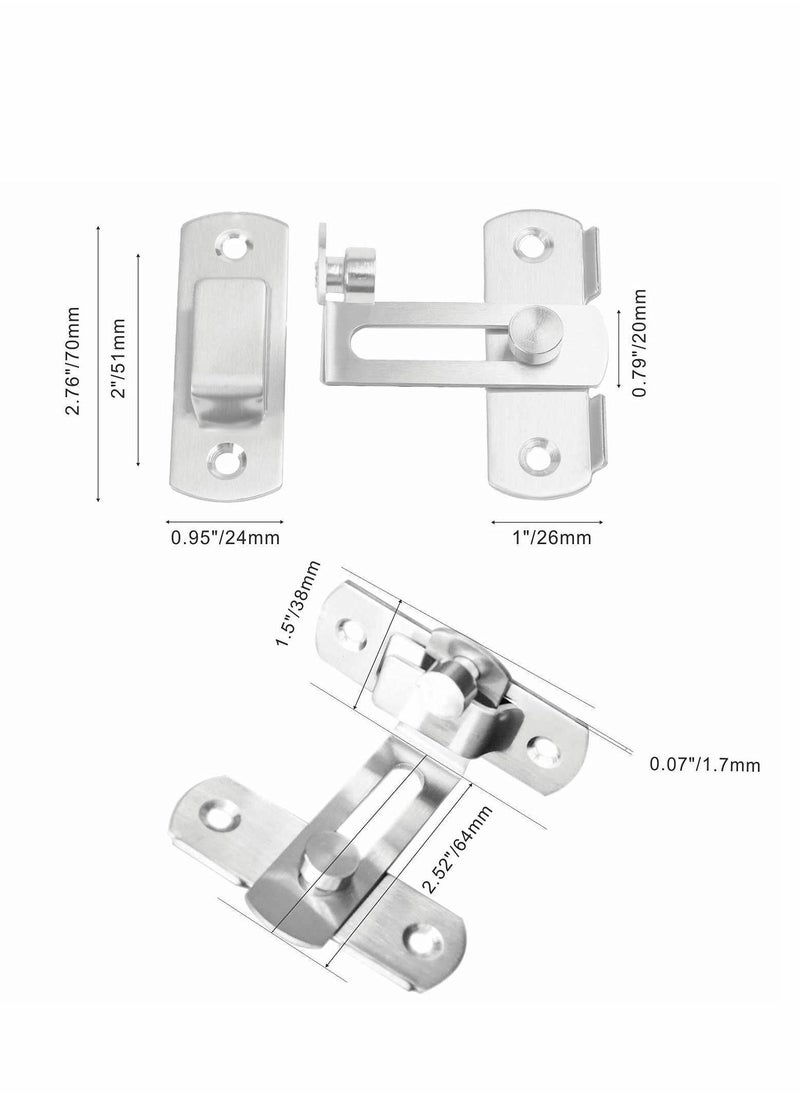 Y&D Stainless Steel Latch, 90 Degree Protect Privacy Security Barn Door Lock, Solid Safety Gate Latches, 2 Pack (Large Degrees Silver)  - Image 2