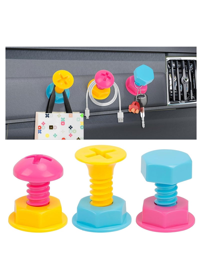 Self Adhesive Hanging Hooks, Creative Color Screw Hooks, Viscose Punch-Free Hooks, Car Dashboard Hooks, Key Holder, Hooks, Multifunctional Organizers Tools for Hanging Keys Coat Hat Clothes 3PCS - Image 1