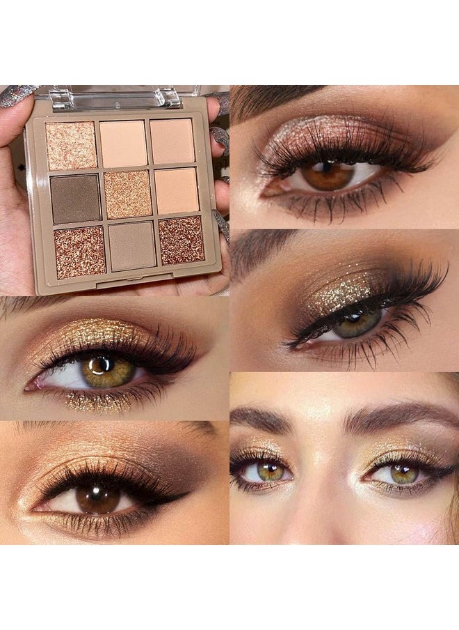 AMY'S DIARY Matte Shimmer Nude Brown Eye Shadow Palette Makeup,Eyeshadow Long Lasting Waterproof Cruelty-Free , 9 Blendable Shades In Smooth Matte And Shimmer Finishes With Gorgeous Pearls For Girls (05#)  - Image 1