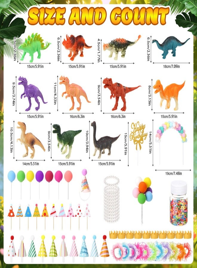 Novabright 76 Pcs Dinosaur Animal Cake Topper Animals Figures Birthday Party Decorations Dinosaur Cake Decorations with animals Figurines Mini Birthday Hats Skirt Balloons for Dinosaures Theme Party - Image 2