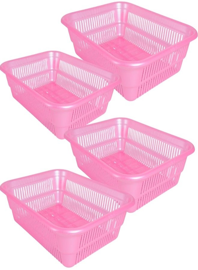 Simply Home Simplex-2 Multi-Purpose Plastic Storage Basket|Durable Stackable Organizer Tokri For Home,Kitchen,Bathroom & Office|Ideal For Toys,Clothes,Cosmetics,Stationery|Set Of 4|Pink - Image 1