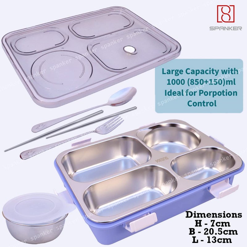 Spanker Magna Large Lunch Box Thermal Stainless Steel Insulation Box Tableware Set Portable Lunch Containers for Kid Adult Student Children Keep Food 1000 ML Light Blue - Image 2