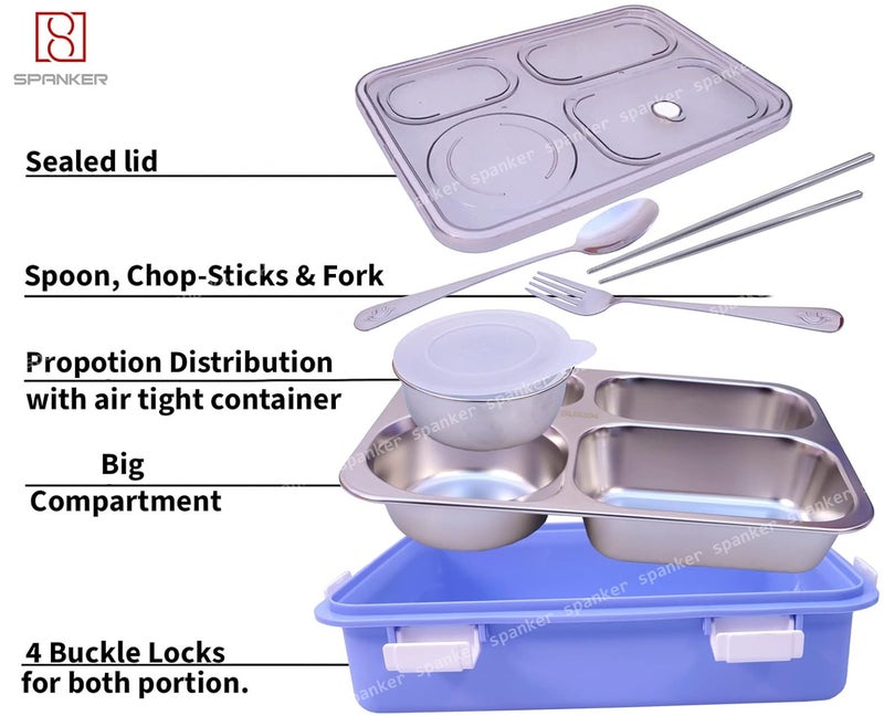 Spanker Magna Large Lunch Box Thermal Stainless Steel Insulation Box Tableware Set Portable Lunch Containers for Kid Adult Student Children Keep Food 1000 ML Light Blue - Image 3