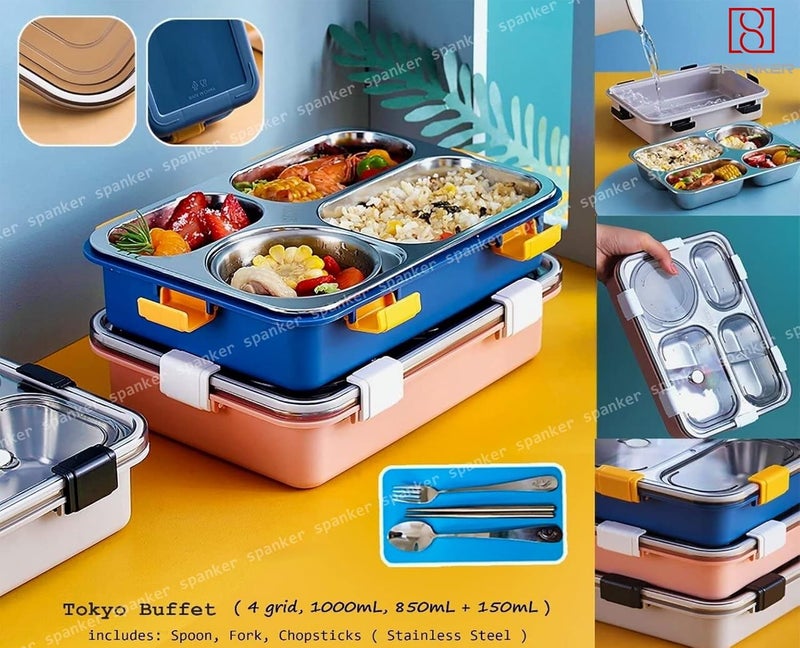 Spanker Magna Large Lunch Box Thermal Stainless Steel Insulation Box Tableware Set Portable Lunch Containers for Kid Adult Student Children Keep Food 1000 ML Light Blue - Image 4