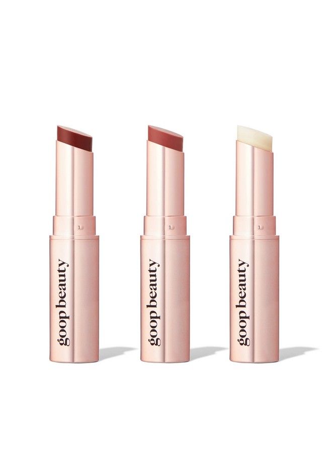 Goop Beauty Lip Balm Trio | Moisturizing & Hydrating Lip Balm For Chapped & Dry Lips | Clear Translucent Garnet & Sheer Rose | 0.16 Oz Each | Lip Tint With Nourishing Formula | Petroleum Free - Image 1