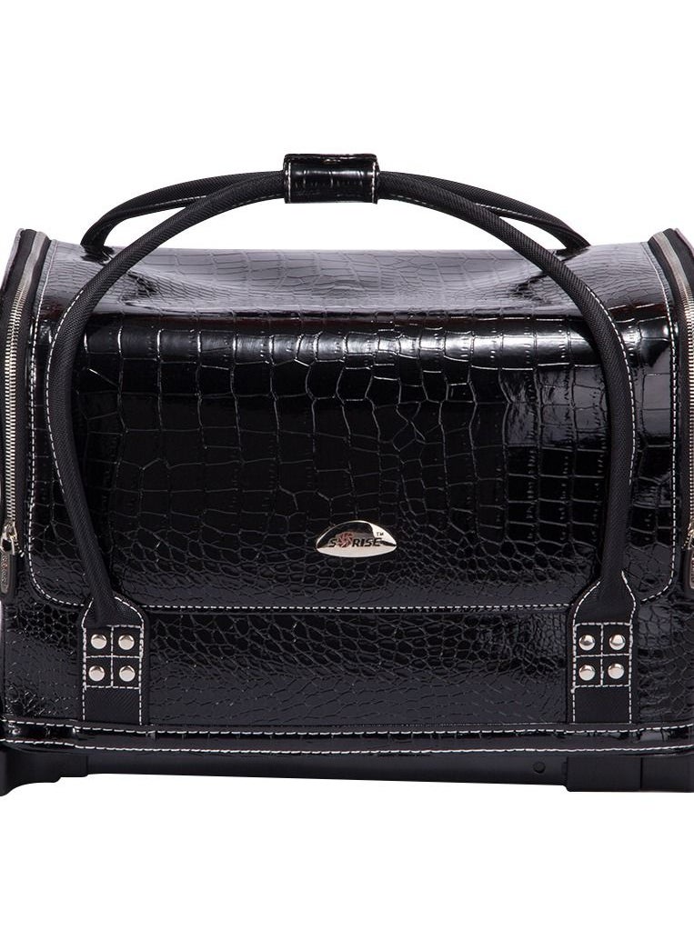 SUNRISE - Makeup Case On Wheels Travel Black Suitcase Folding Rolling Luggage Makeup Trolley - Image 1