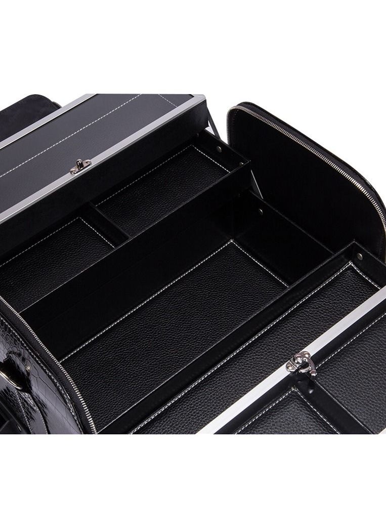 SUNRISE - Makeup Case On Wheels Travel Black Suitcase Folding Rolling Luggage Makeup Trolley - Image 1