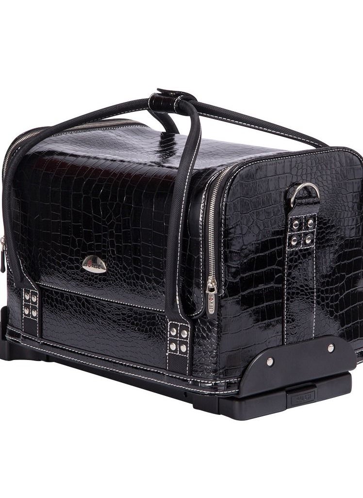 SUNRISE - Makeup Case On Wheels Travel Black Suitcase Folding Rolling Luggage Makeup Trolley - Image 1