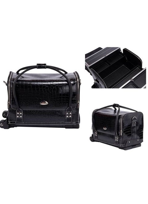 Makeup Case On Wheels Travel Black Suitcase Folding Rolling Luggage Makeup Trolley