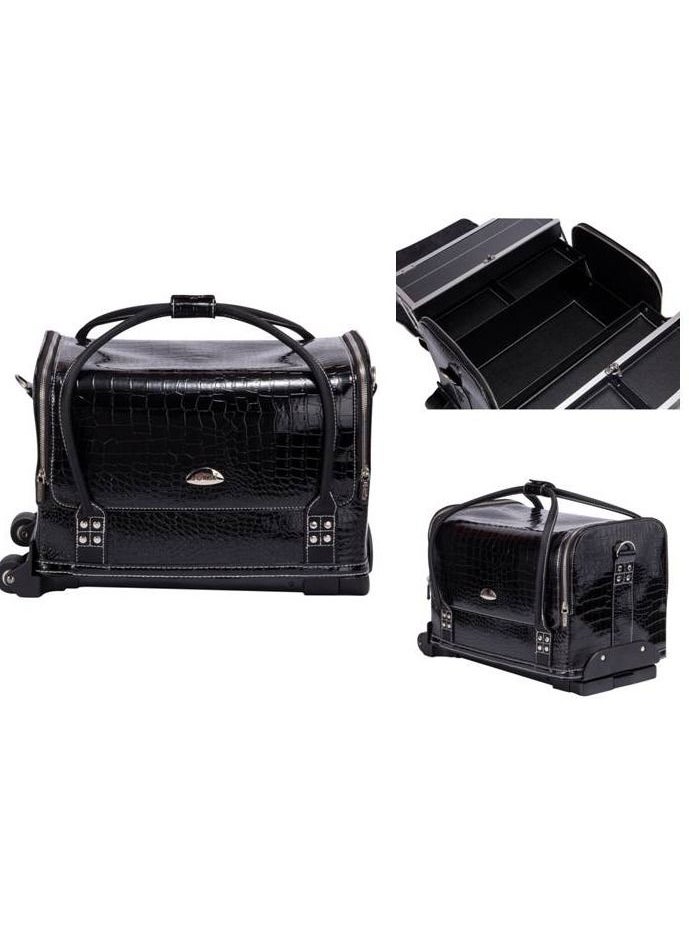 SUNRISE - Makeup Case On Wheels Travel Black Suitcase Folding Rolling Luggage Makeup Trolley - Image 1