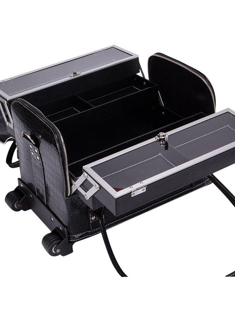 SUNRISE - Makeup Case On Wheels Travel Black Suitcase Folding Rolling Luggage Makeup Trolley - Image 1