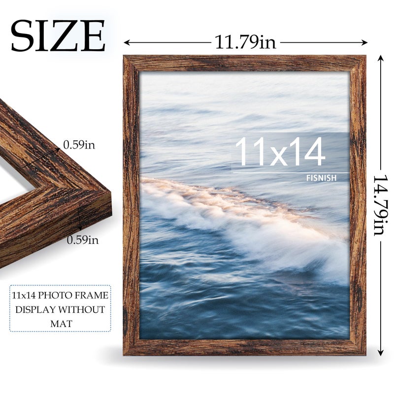 Fisnish 11x14 Picture Frame  for Tabletop Display  Horizontal or Vertical Wall Mounting  Brown - Image 2