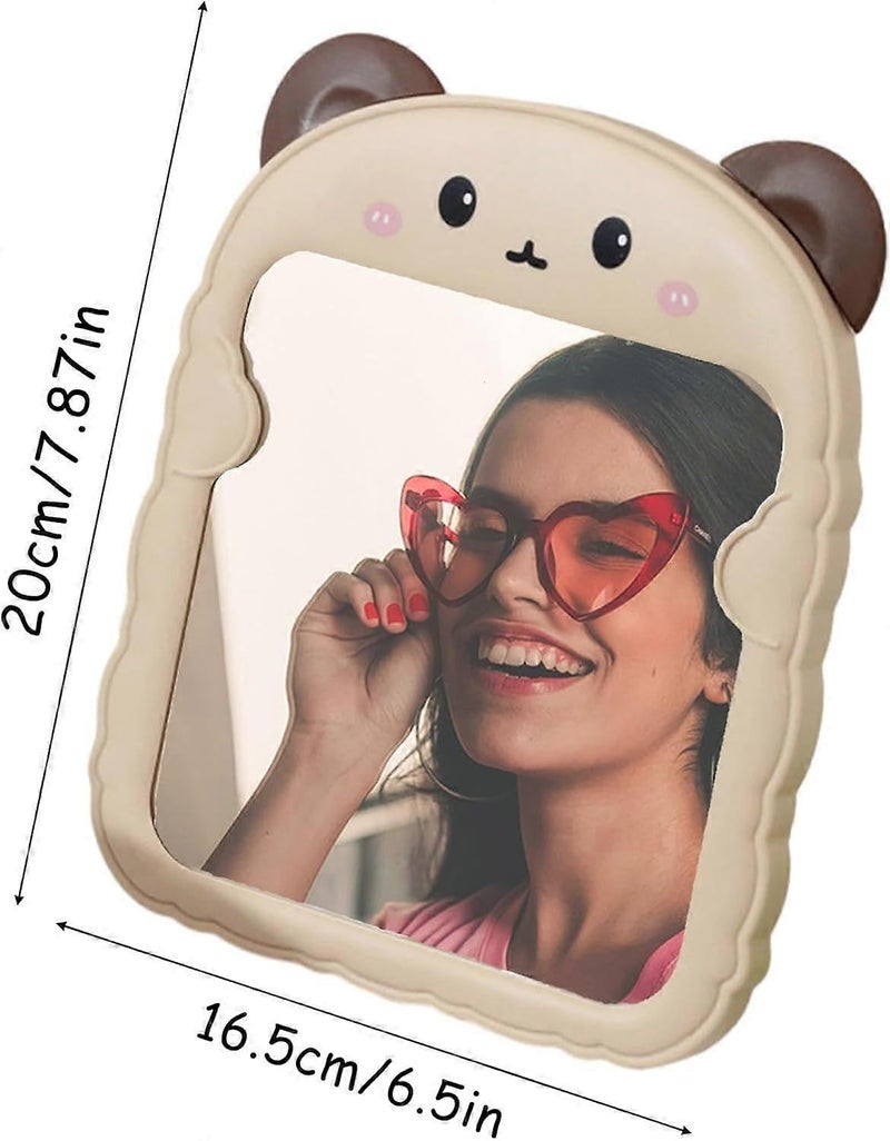 Spooky Cute Makeup Mirror Cartoon Bear Mirror for Desk, Desktop Mirror with Stand for Girls, Kids, Hanging Vanity Makeup Mirror for Bedroom, Bathroom, Office, Dressing Room (A-Brown) - Image 2