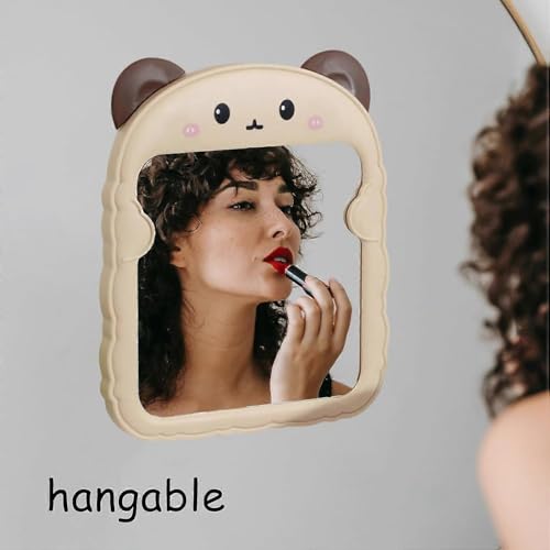 Spooky Cute Makeup Mirror Cartoon Bear Mirror for Desk, Desktop Mirror with Stand for Girls, Kids, Hanging Vanity Makeup Mirror for Bedroom, Bathroom, Office, Dressing Room (A-Brown) - Image 5