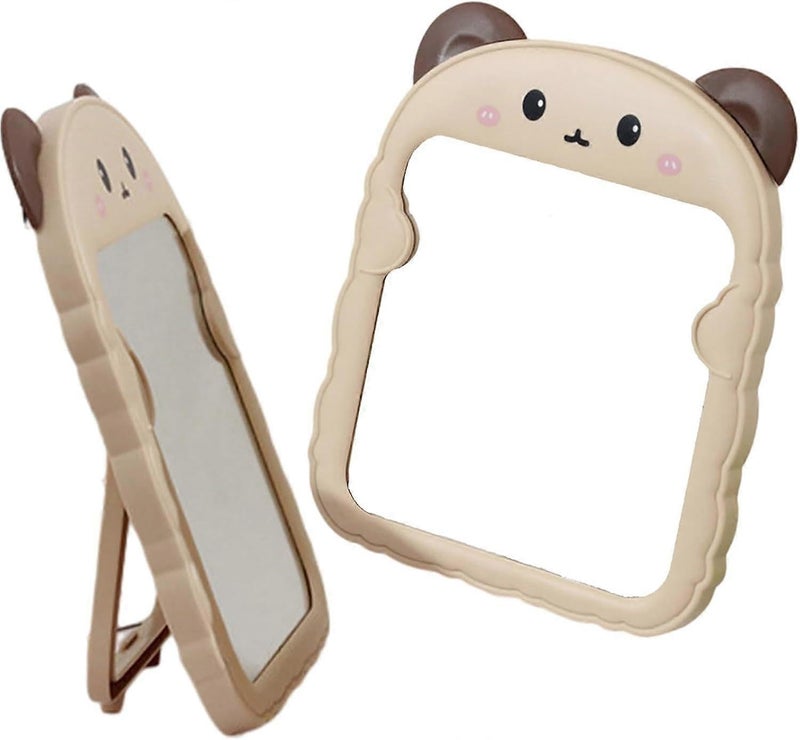 Spooky Cute Makeup Mirror Cartoon Bear Mirror for Desk, Desktop Mirror with Stand for Girls, Kids, Hanging Vanity Makeup Mirror for Bedroom, Bathroom, Office, Dressing Room (A-Brown) - Image 3
