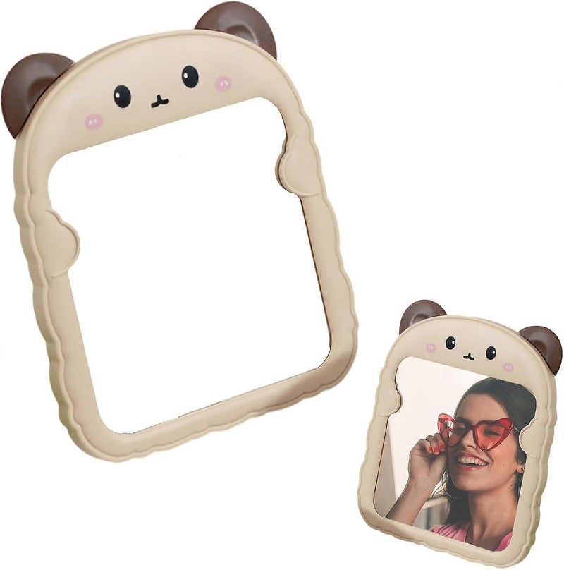 Spooky Cute Makeup Mirror Cartoon Bear Mirror for Desk, Desktop Mirror with Stand for Girls, Kids, Hanging Vanity Makeup Mirror for Bedroom, Bathroom, Office, Dressing Room (A-Brown) - Image 1