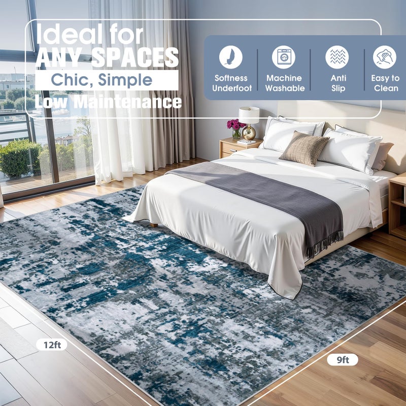 Aelenmu 9x12 Area Rugs for Living Room Rug Washable: Abstract Large Rug for Dining Room Bedroom Carpet Non Slip 9 by 12 Indoor Modern Nursery Home Office Navy Grey - Image 2