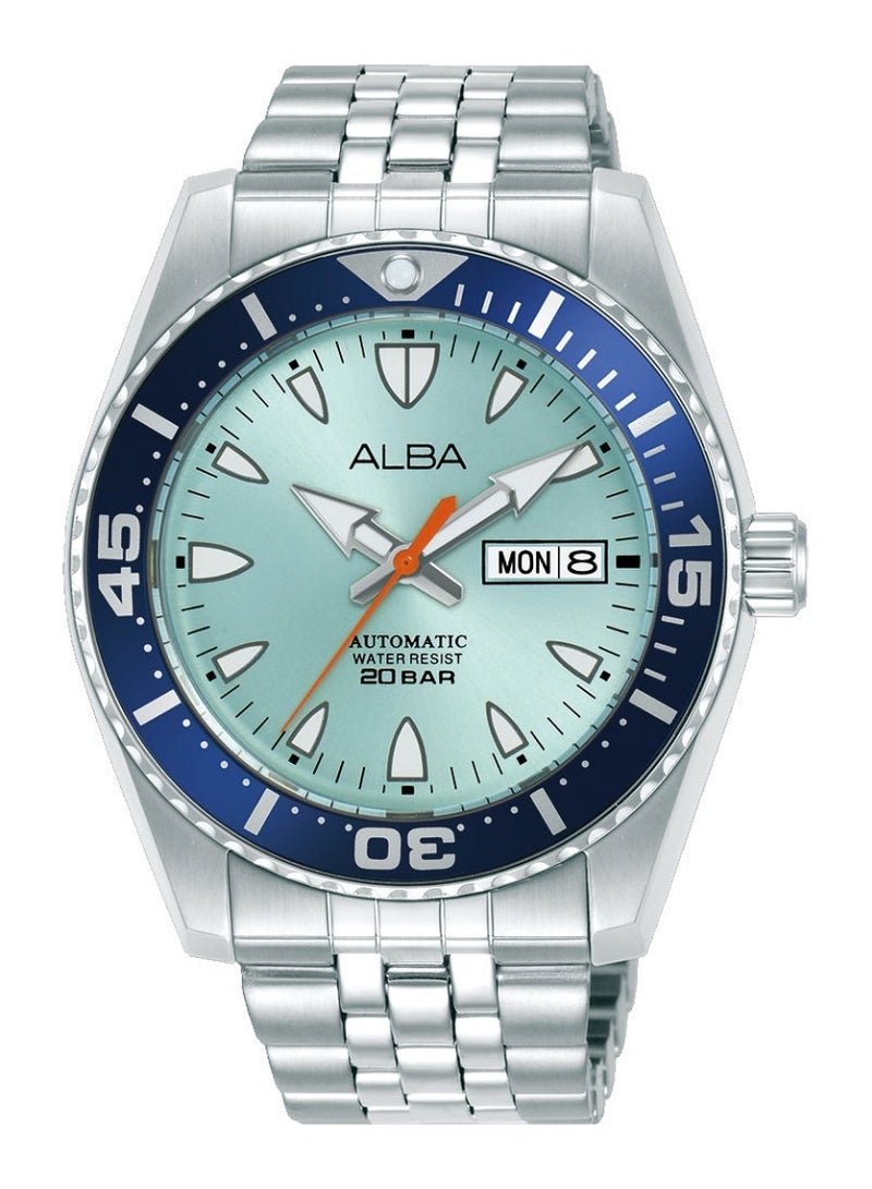 Alba Mechanical Automatic Men’s Watch AL4769X1, 43 mm Light Blue Dial, Stainless Steel Case & Bracelet, Rotating Bezel, 200 m WR - Image 1