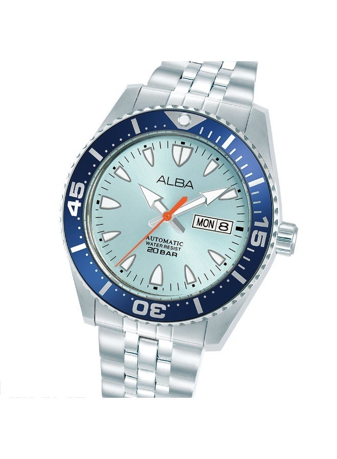 Alba Mechanical Automatic Men’s Watch AL4769X1, 43 mm Light Blue Dial, Stainless Steel Case & Bracelet, Rotating Bezel, 200 m WR - Image 5