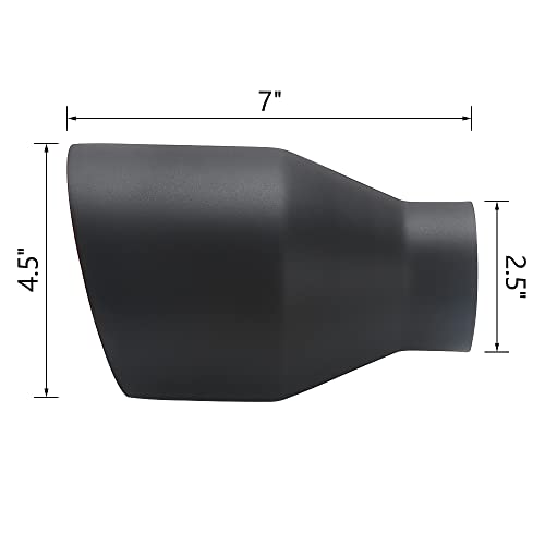 LCGP 2.5" inlet Universal Diesel Exhaust Tip 4.5" Outlet 7" Long Tail Tip, Black & Double Wall Angle Cut - Image 2
