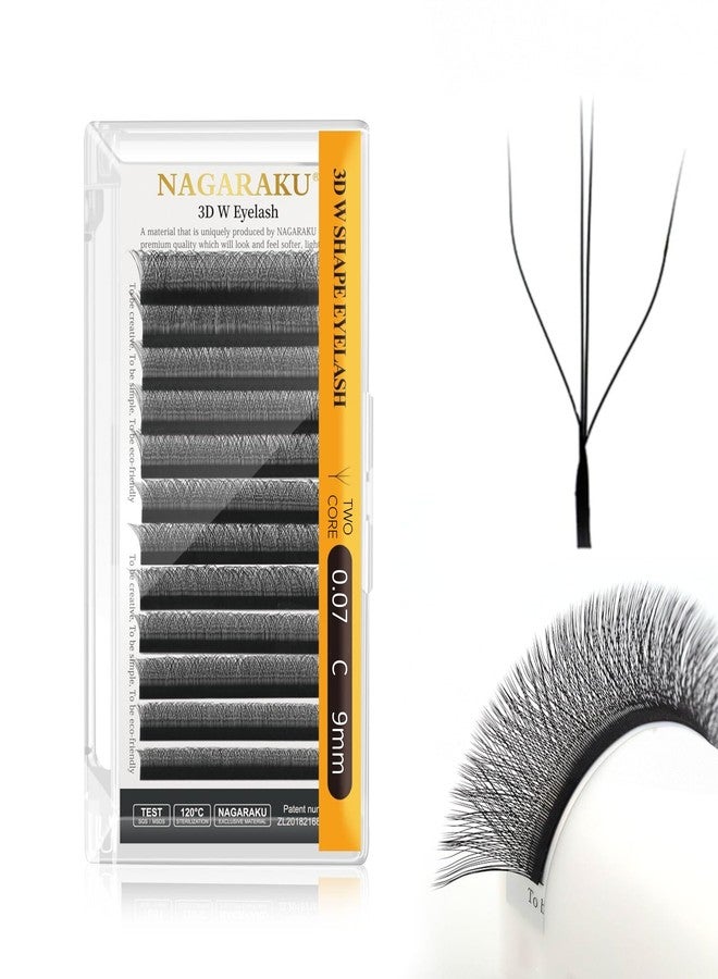 NAGARAKU W Eyelash Extension 3D Volume Premade Fan Matte Black Cluster Easy Fanning yy Eye Lashes from Belle Gaga (W 3D-0.07 C-Black-2 Core, 9mm) - Image 1