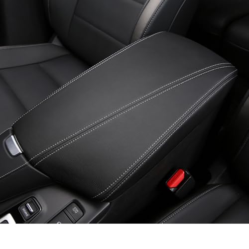 Bmolpt Custom Interior Accessories for Infiniti QX50 2019 2020 2021 2022 2023 QX55 2022 2023 Leather Center Armrest Box Cover Armrest Cushion Central Armrest Protector Pad(Black with White Stitching) - Image 1