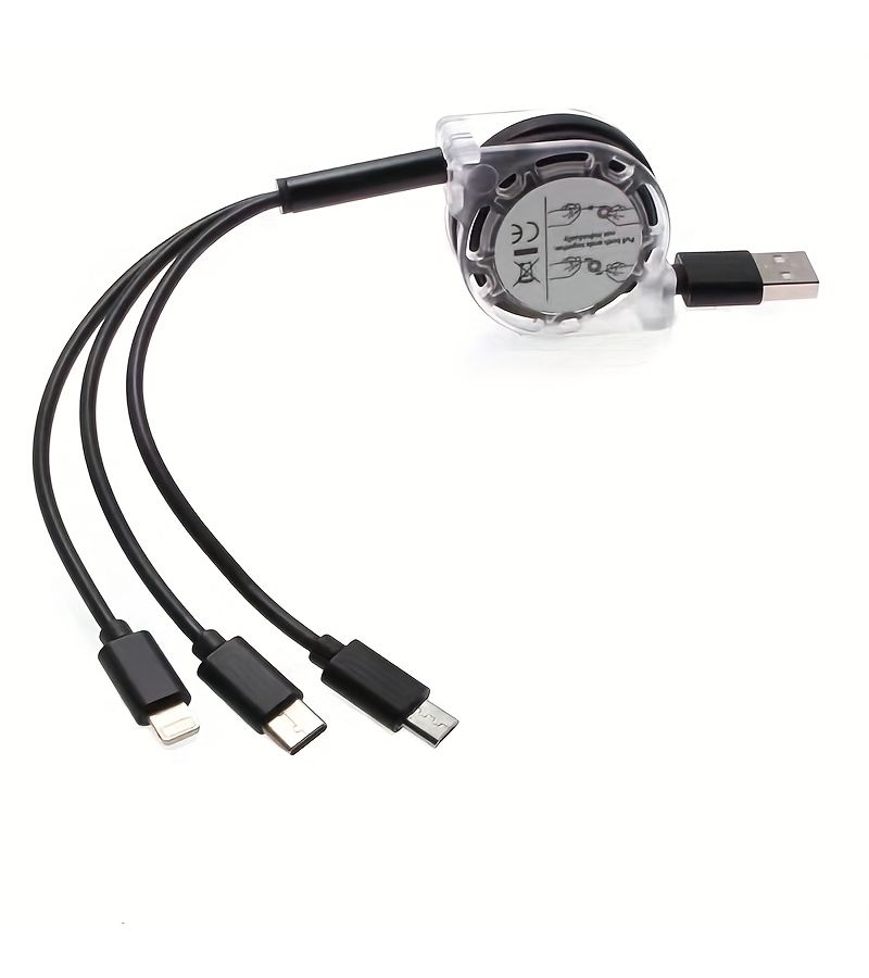 Retractable 3 In 1 Triple Head USB Cable Android Type C For iPhone Red Durable Universal - Image 3
