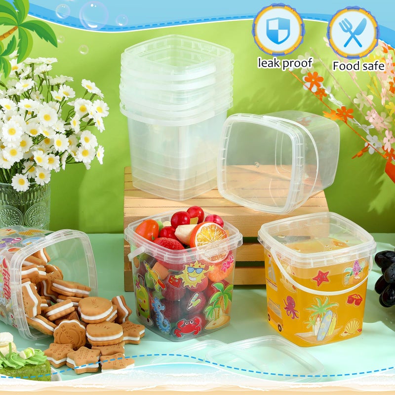 Burbell 12 Pcs 34 oz Buckets for Drinks Ice Cream Buckets with Lids and Handles 150 Summer Stickers Cocktail Rum Bucket Clear Plastic Containers Reusable Plastic Pail for Summer Beach Party Supplies - Image 4