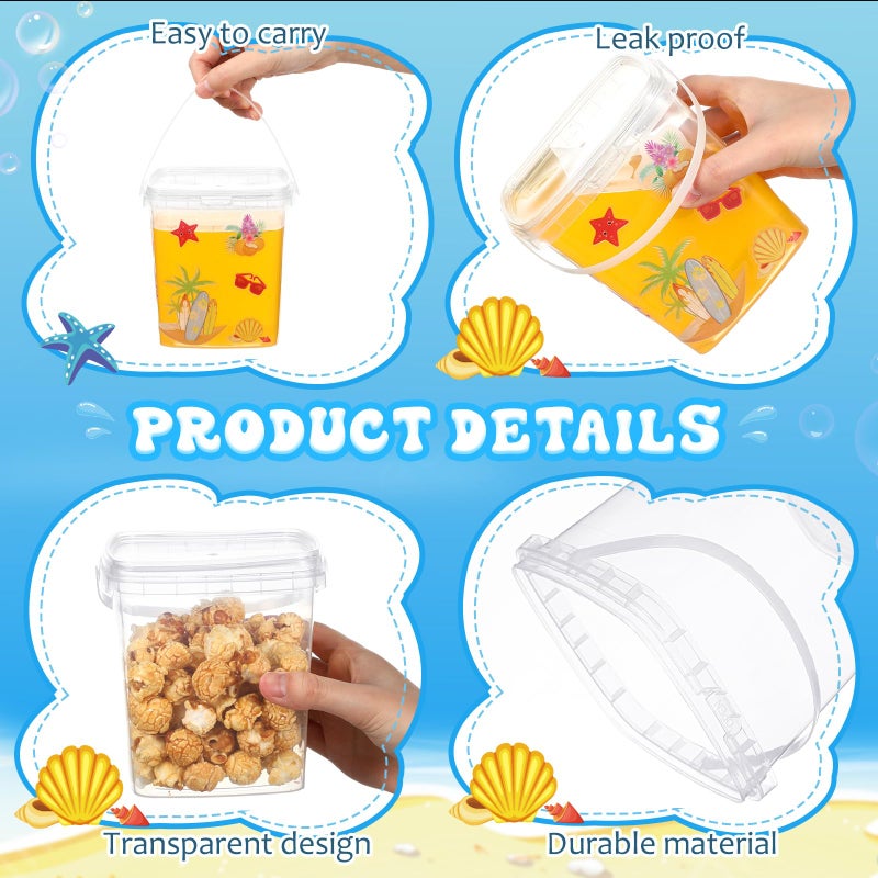 Burbell 12 Pcs 34 oz Buckets for Drinks Ice Cream Buckets with Lids and Handles 150 Summer Stickers Cocktail Rum Bucket Clear Plastic Containers Reusable Plastic Pail for Summer Beach Party Supplies - Image 3