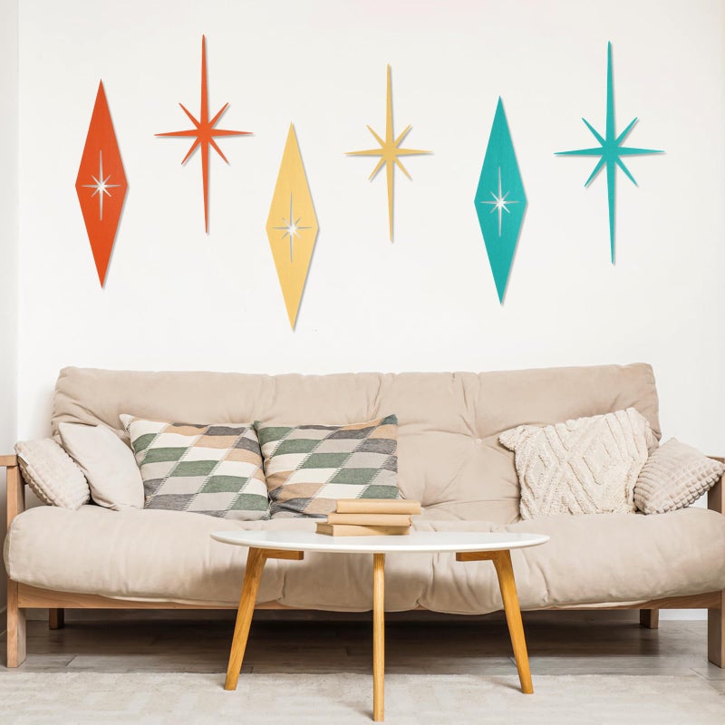 Otoolling 6 Pcs Starburst Modern Mid Century Wall Art Cast Iron Retro 3D 8 Pointed Atomic Star Retro Wall Metal Home Decor Elegance Accents Easy Install Finish Hangings for Office Room - Image 5