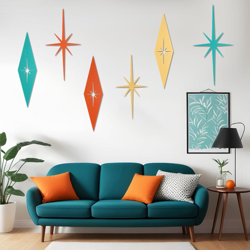 Otoolling 6 Pcs Starburst Modern Mid Century Wall Art Cast Iron Retro 3D 8 Pointed Atomic Star Retro Wall Metal Home Decor Elegance Accents Easy Install Finish Hangings for Office Room - Image 2