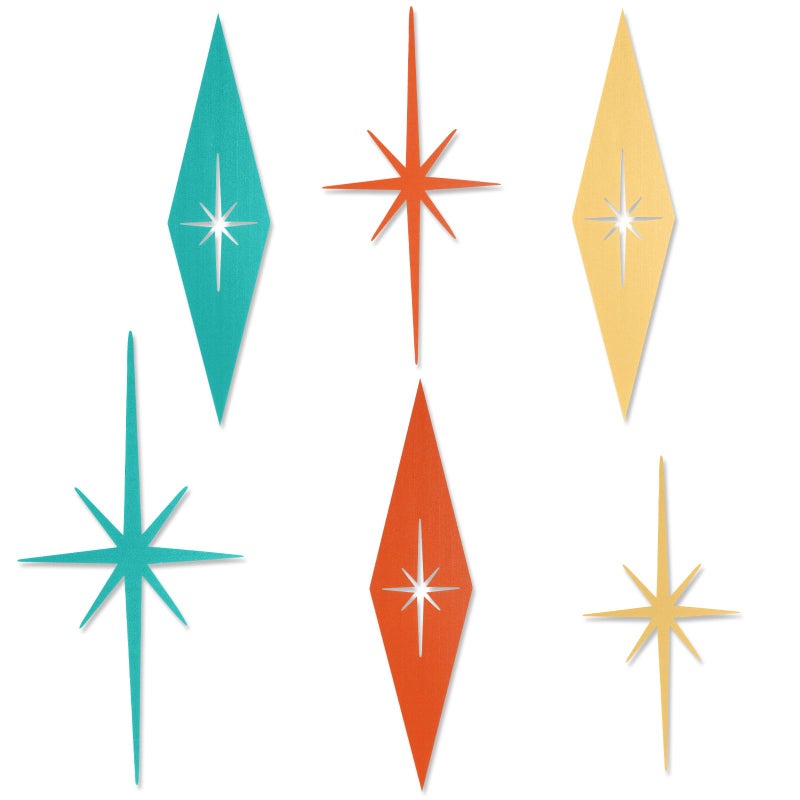 Otoolling 6 Pcs Starburst Modern Mid Century Wall Art Cast Iron Retro 3D 8 Pointed Atomic Star Retro Wall Metal Home Decor Elegance Accents Easy Install Finish Hangings for Office Room - Image 1