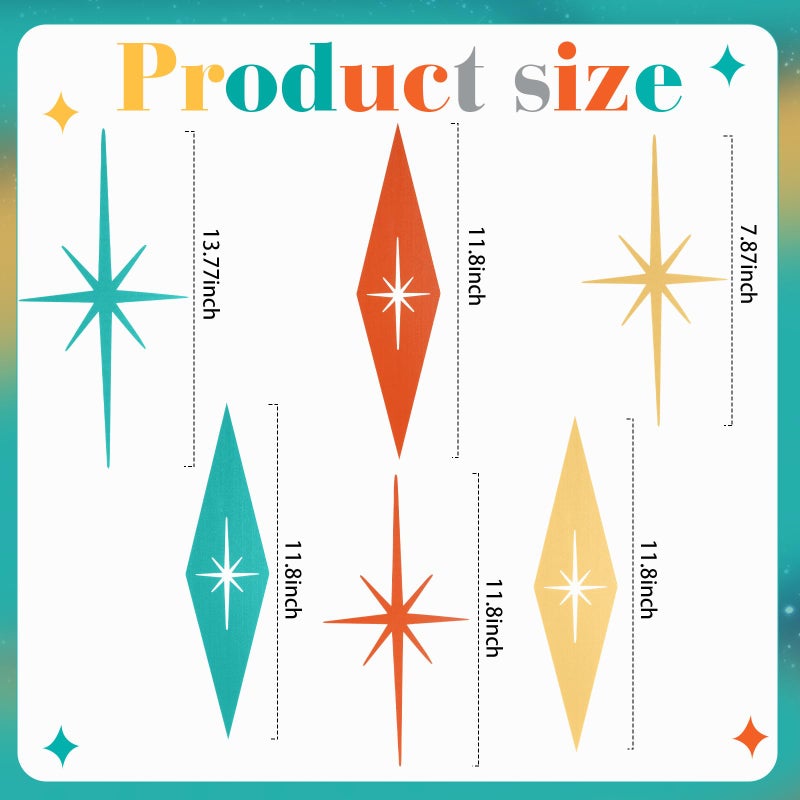 Otoolling 6 Pcs Starburst Modern Mid Century Wall Art Cast Iron Retro 3D 8 Pointed Atomic Star Retro Wall Metal Home Decor Elegance Accents Easy Install Finish Hangings for Office Room - Image 3