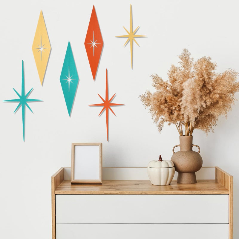 Otoolling 6 Pcs Starburst Modern Mid Century Wall Art Cast Iron Retro 3D 8 Pointed Atomic Star Retro Wall Metal Home Decor Elegance Accents Easy Install Finish Hangings for Office Room - Image 4