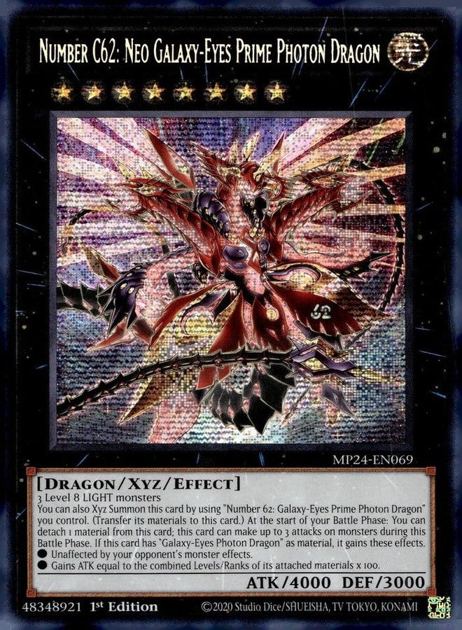 Yu-Gi-Oh! Number C62: Neo Galaxy-Eyes Prime Photon Dragon - MP24-EN069 - Prismatic Secret Rare - 1st Edition