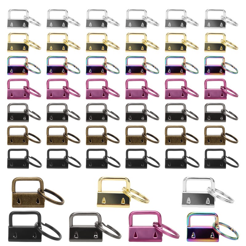 Key Fob Hardware Set 1 Inch Key Fob Hardware Kit 42Pcs 7 Color Wristlet Keychain Hardware with Key Ring for Wristlet Keychain Key Lanyard and Key Chain Making Hardware Supplies