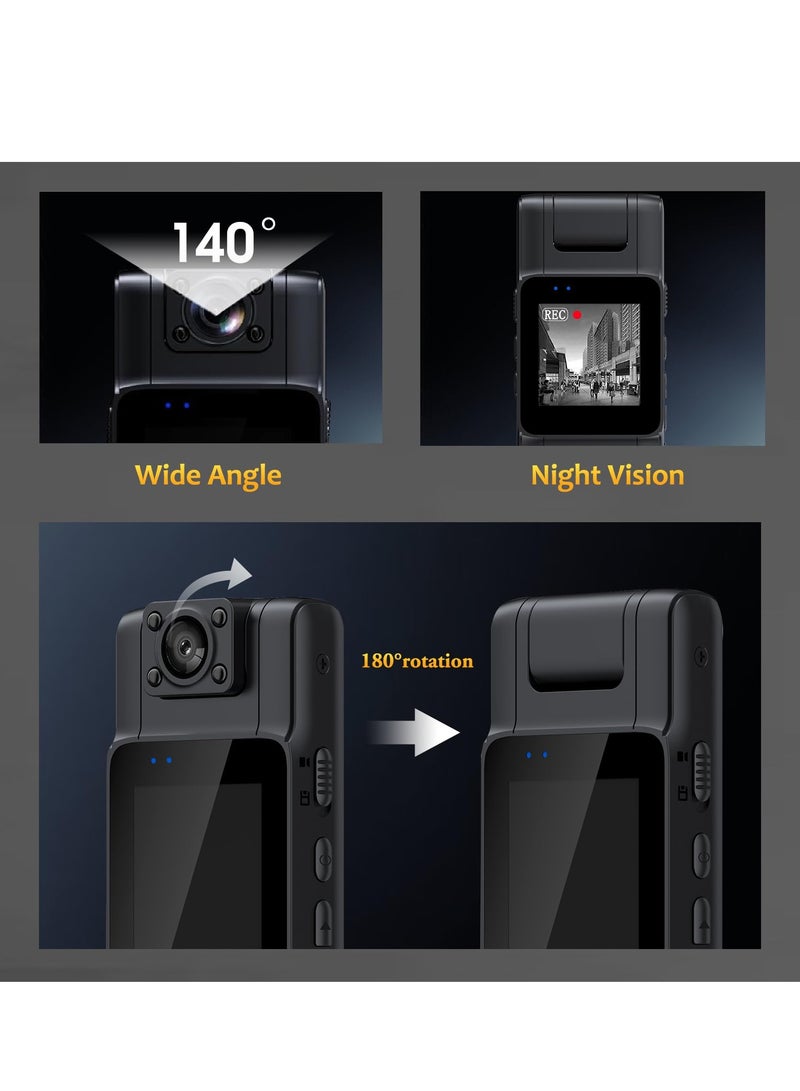 Pocket Camcorder, 1080p Min Cam with 180° Rotatable Lens Night Vision Cameras Video Recorder Portable Wearable Bodycam, 1.4 in Screen to Playback Mini Cam for Outdoor, Cycling, Work Records - Image 3
