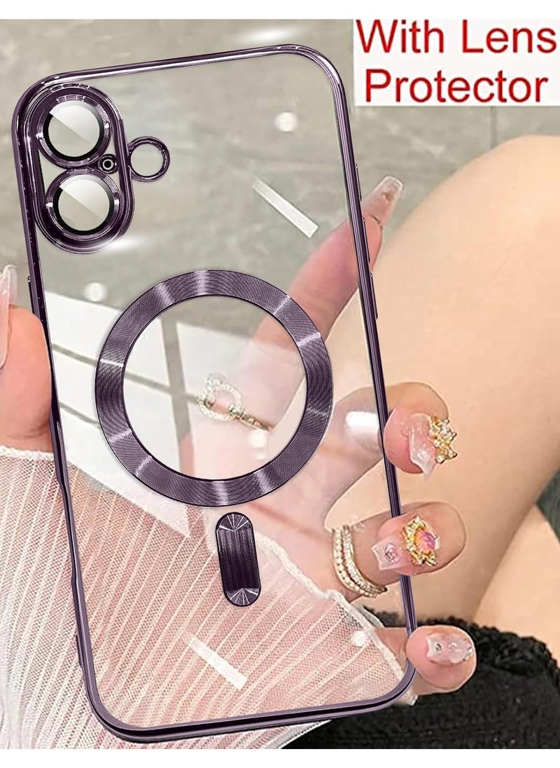 Generic - iPhone 16 Plus Clear Case with MagSafe Wireless Charging Compatible Back Cover with Electroplating Shockproof Frame-PURPLE - Image 1