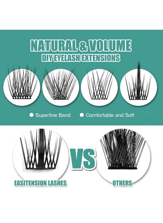 EASITENSION DIY Eyelash Extension, 3D Effect Glue Bonded Band Individual Lash 48 Clusters Volume Lashes Set, Home Eyelash Extension, C curl Lashes Pack 12MM-Spikes-48 Clusters - Image 3
