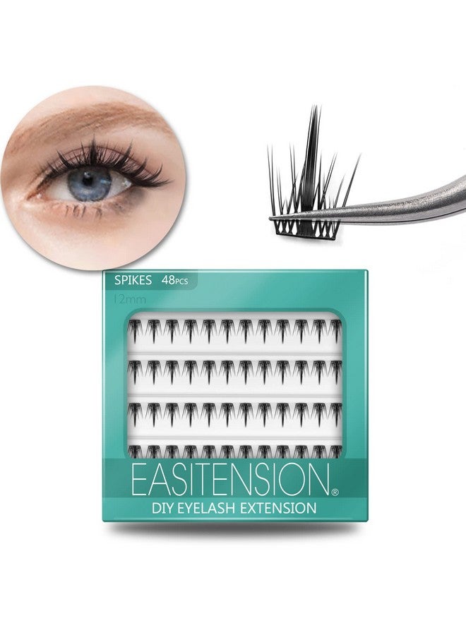 EASITENSION DIY Eyelash Extension, 3D Effect Glue Bonded Band Individual Lash 48 Clusters Volume Lashes Set, Home Eyelash Extension, C curl Lashes Pack 12MM-Spikes-48 Clusters - Image 1