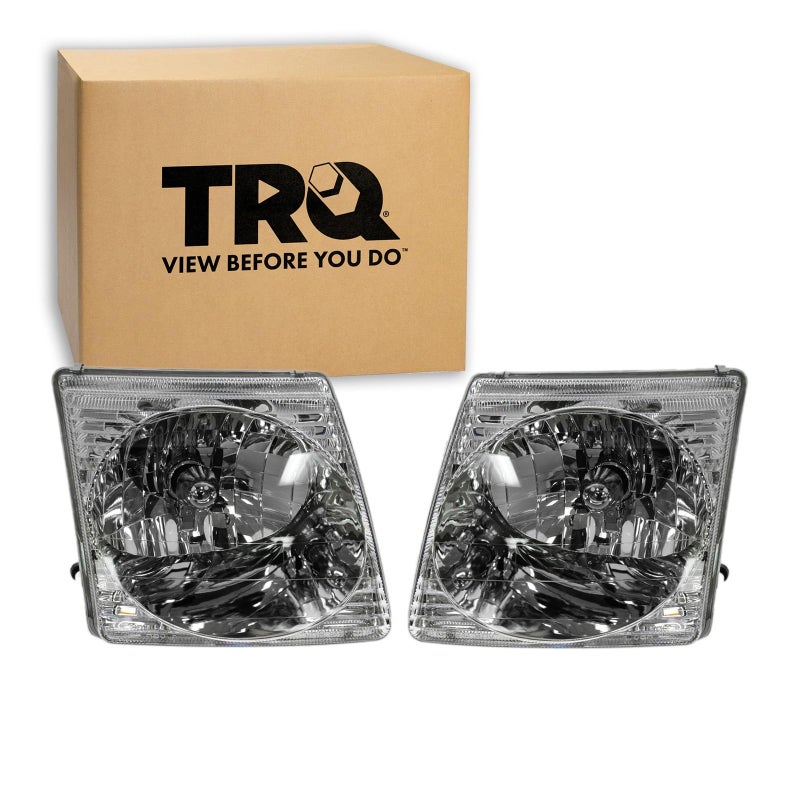 TRQ 2 Piece Headlight Assembly Set Chrome Bezel Driver  Passenger Side Compatible with Ford Explorer Sport 20012003 Explorer Sport Trac 20012005 FO2502170 FO2503170 1L5Z13008AA 1L5Z13008BA