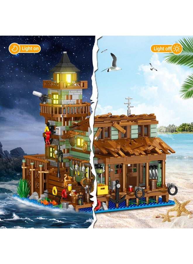 HSANHE Fishing Village Store House Building Set with LED Light, 1881 PCS Wood Cabin Mini Building Block, STEM Architecture Toys Kit, Birthday Gift for Adults Ages 8-12+ Years（Not Compatible with Set ）  - Image 3