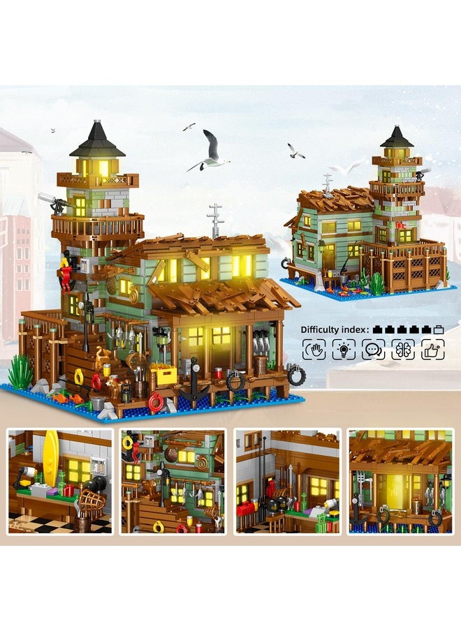 HSANHE Fishing Village Store House Building Set with LED Light, 1881 PCS Wood Cabin Mini Building Block, STEM Architecture Toys Kit, Birthday Gift for Adults Ages 8-12+ Years（Not Compatible with Set ）  - Image 5