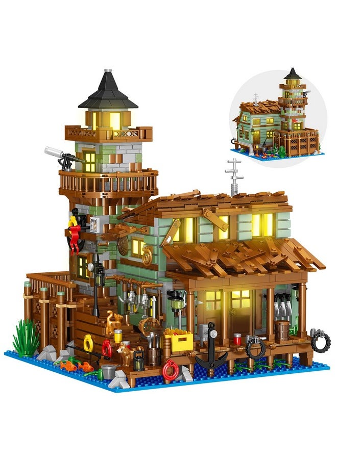HSANHE Fishing Village Store House Building Set with LED Light, 1881 PCS Wood Cabin Mini Building Block, STEM Architecture Toys Kit, Birthday Gift for Adults Ages 8-12+ Years（Not Compatible with Set ）  - Image 1