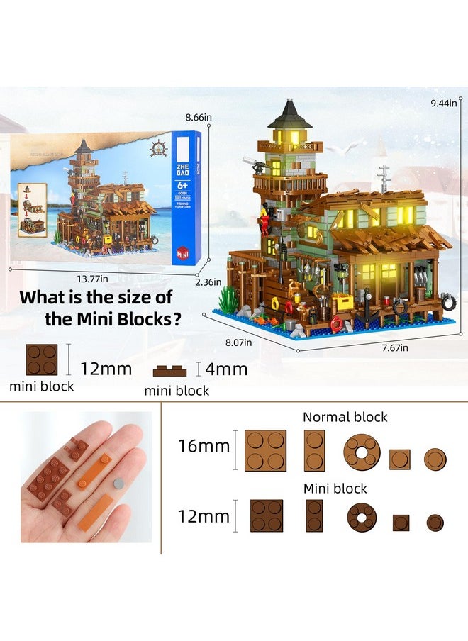 HSANHE Fishing Village Store House Building Set with LED Light, 1881 PCS Wood Cabin Mini Building Block, STEM Architecture Toys Kit, Birthday Gift for Adults Ages 8-12+ Years（Not Compatible with Set ）  - Image 2