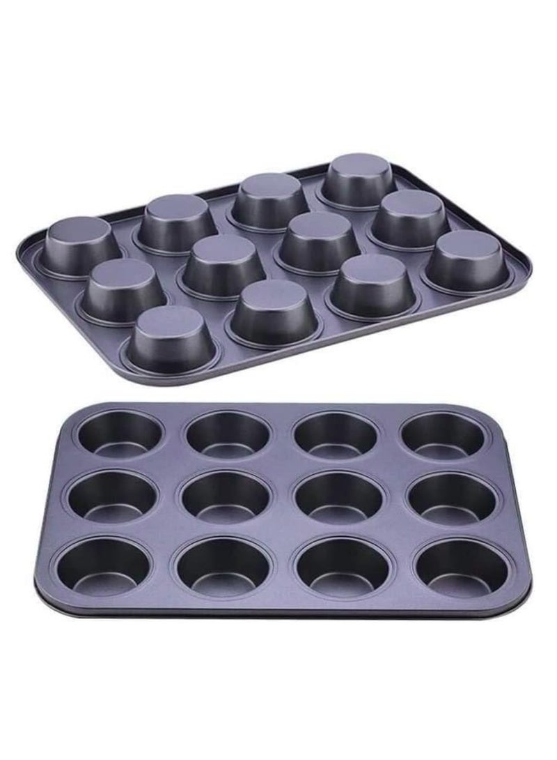 إيباسكت (2 قطعة) قوالب كب كيك قابلة لإعادة الاستخدام وغير لاصقة، صينية خبز كب كيك، 12 كوب أسود 26*42 سم - Image 1