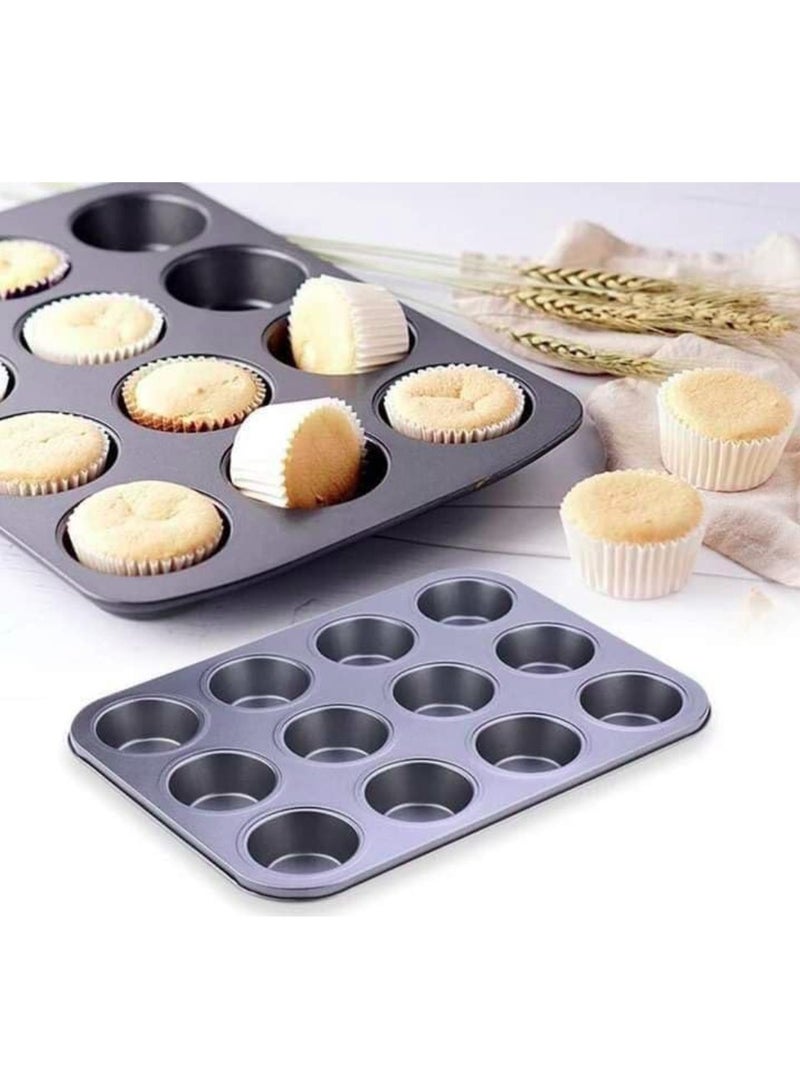 إيباسكت (2 قطعة) قوالب كب كيك قابلة لإعادة الاستخدام وغير لاصقة، صينية خبز كب كيك، 12 كوب أسود 26*42 سم - Image 3
