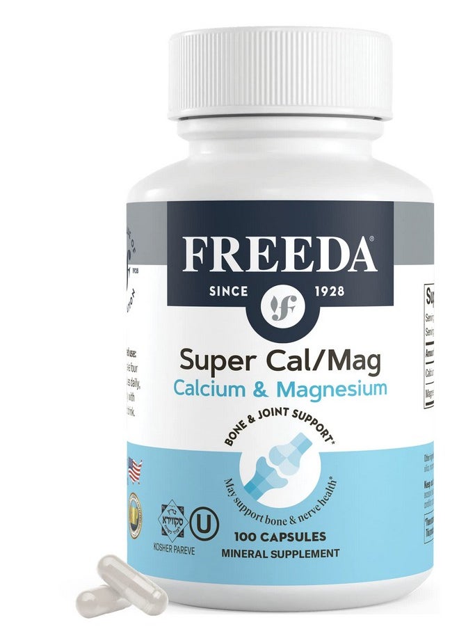 Freeda Super Cal/Mag Calcium Magnesium Kosher Magnesium And Calcium Supplements For Women & Men Calmag Bone & Joint Support Vegetarian/Vegan Calcium And Magnesium Supplement (100 Capsules)  - Image 1